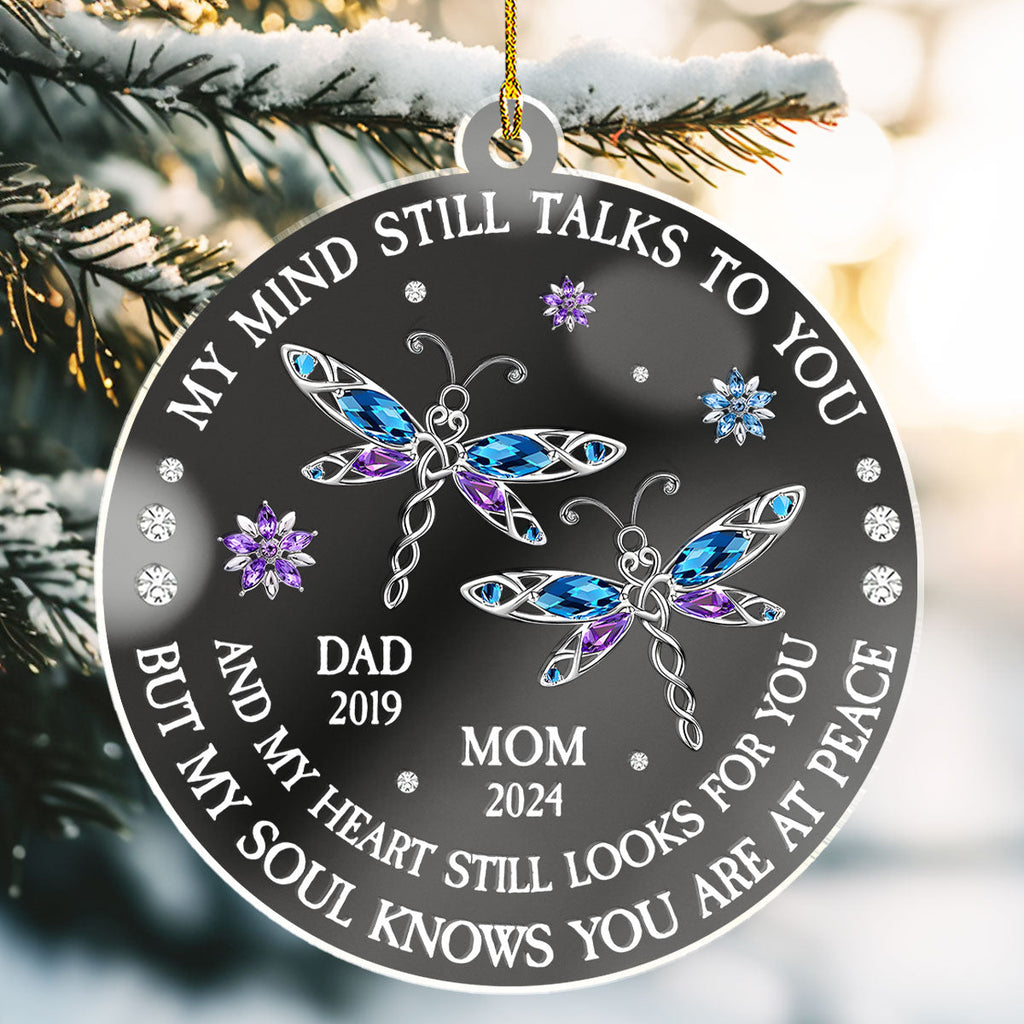 Custom Memorial Christmas Ornament, Sympathy Keepsake •  My Soul Knows You Are At Peace - Personalized Mirrored Acrylic Ornament