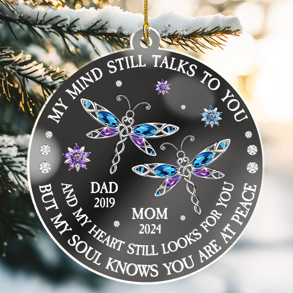 Custom Memorial Christmas Ornament, Sympathy Keepsake •  My Soul Knows You Are At Peace - Personalized Mirrored Acrylic Ornament
