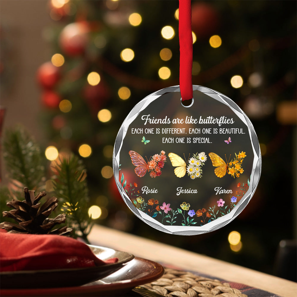 Custom Sister Christmas Ornament •  Sparkling Wings For Friends - Personalized Glass Ornament