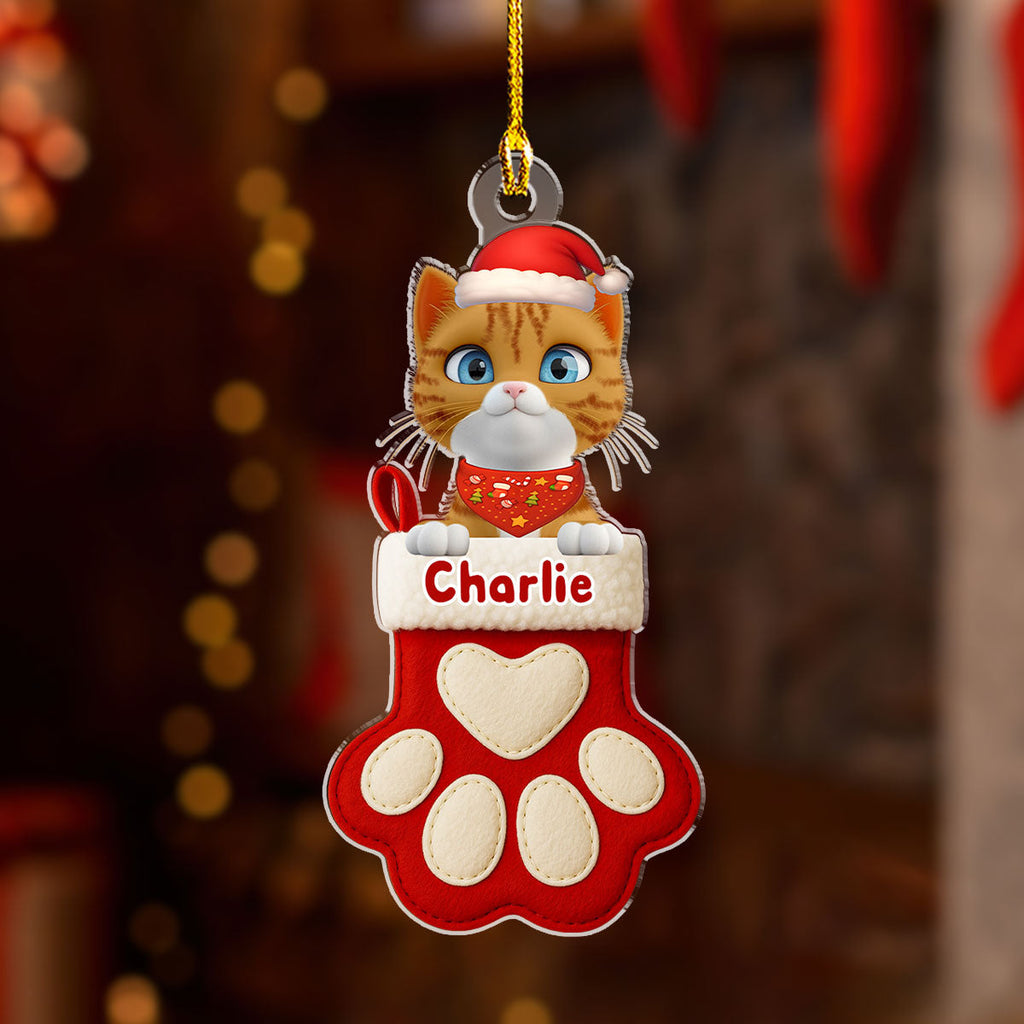 Custom Keepsake Christmas Ornament •  Cat Love In Stocking - Personalized Acrylic Ornament