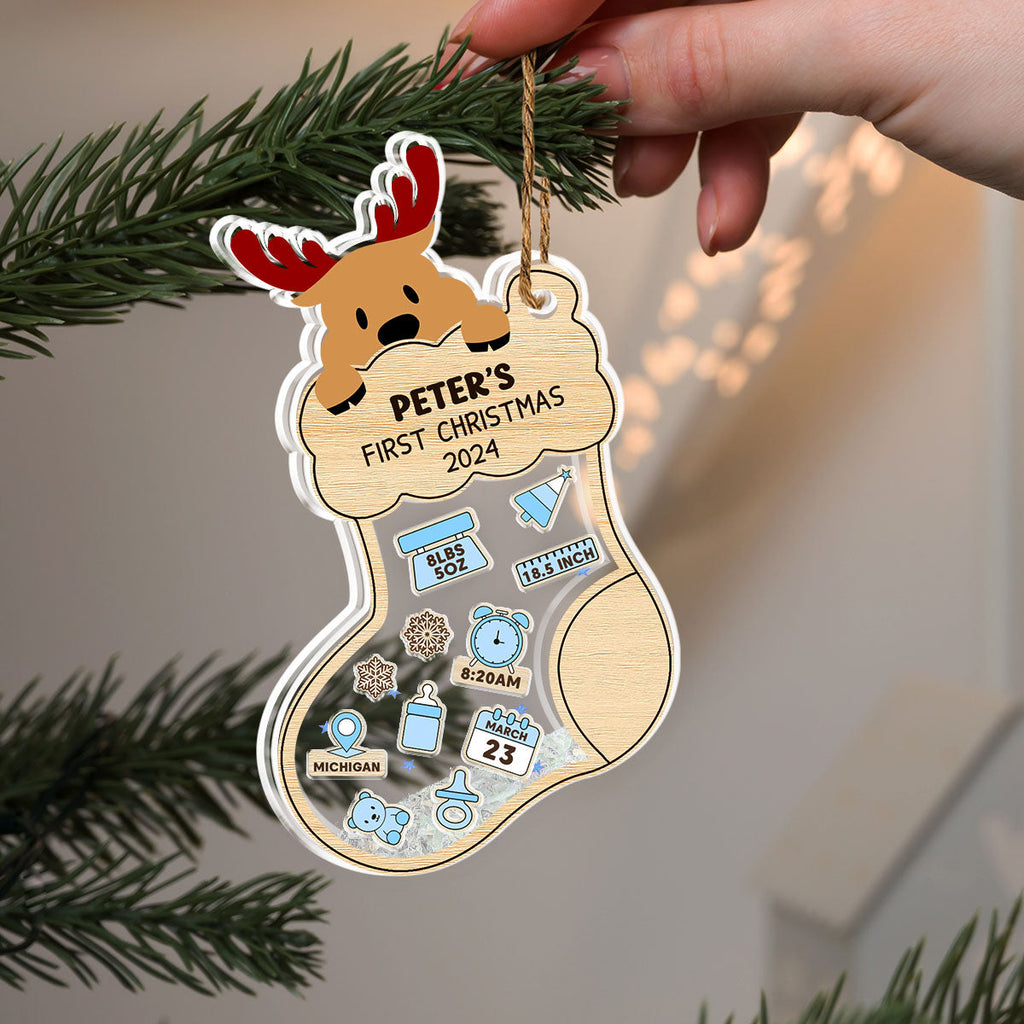 Custom Baby First Christmas Ornament for New Parents •  First Christmas Of Baby - Personalized Acrylic Shaker Ornament