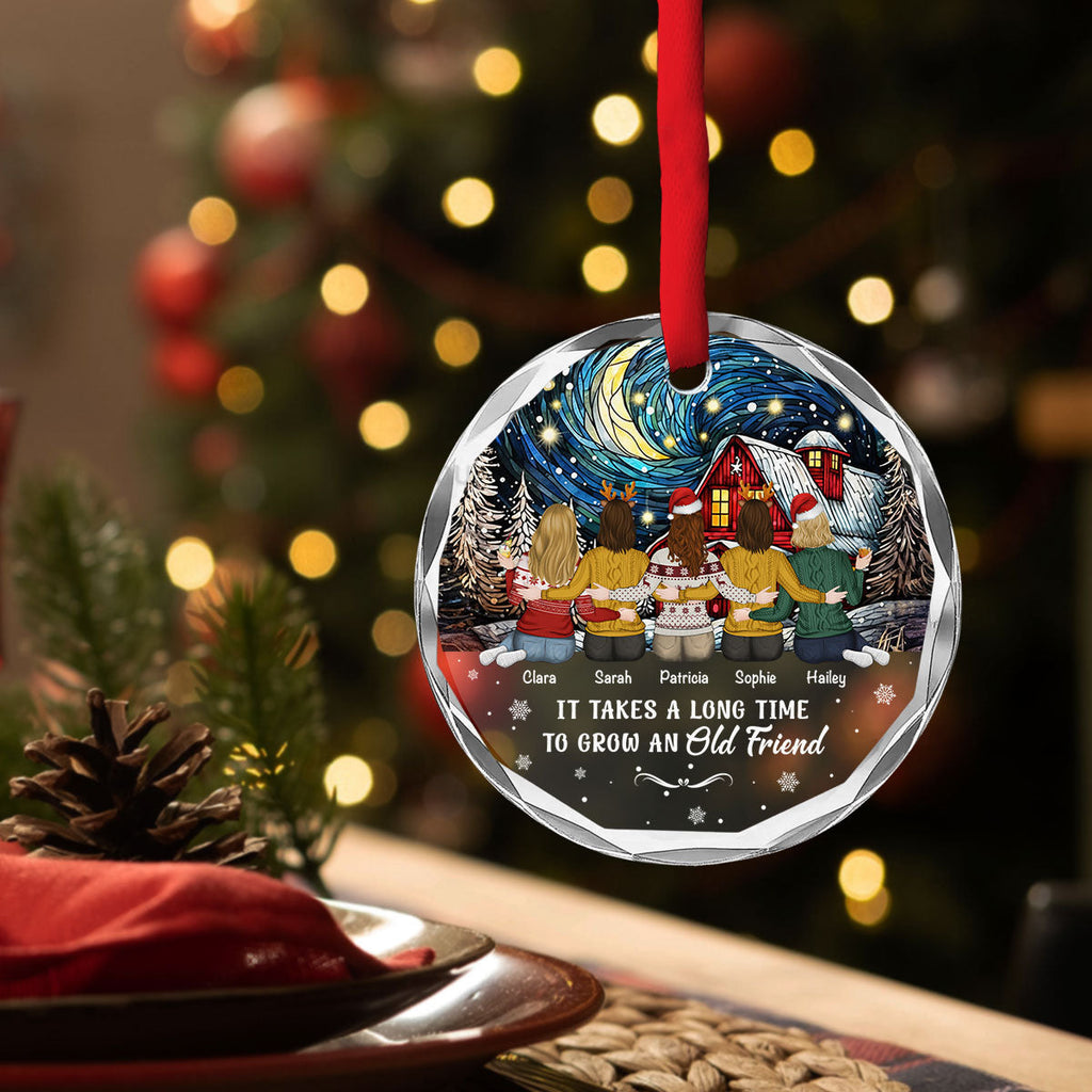 Custom Friendship Christmas Ornament, Best Friend Gift •  To Grow An Old Friend - Personalized Glass Ornament