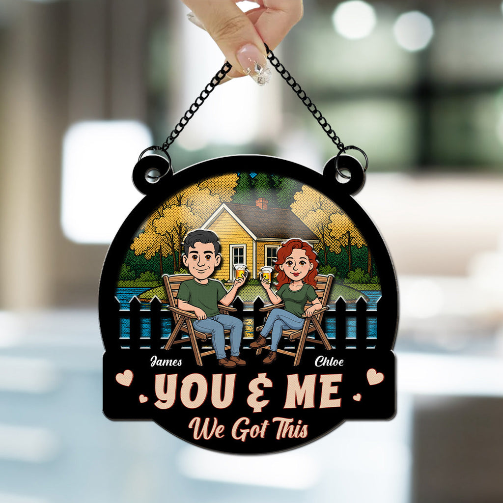 Custom Couple Hanging Decor, Anniversary Valentine's Day Gifts • Two Hearts One Journey - Personalized Suncatcher
