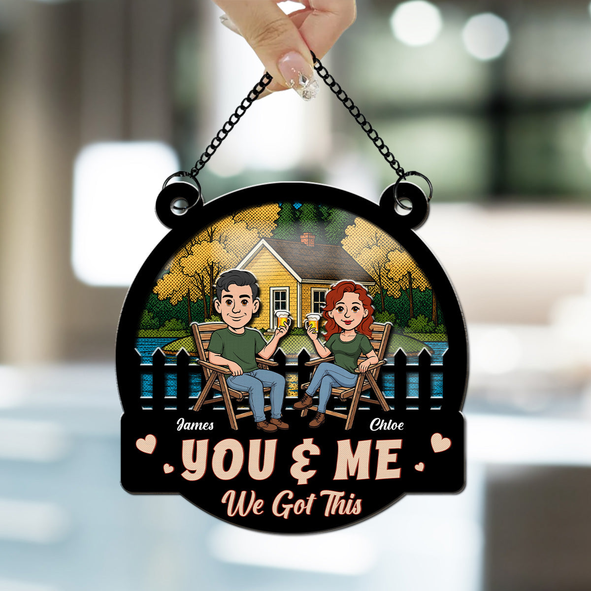 Custom Couple Hanging Decor, Anniversary Valentine's Day Gifts • Two Hearts One Journey - Personalized Suncatcher