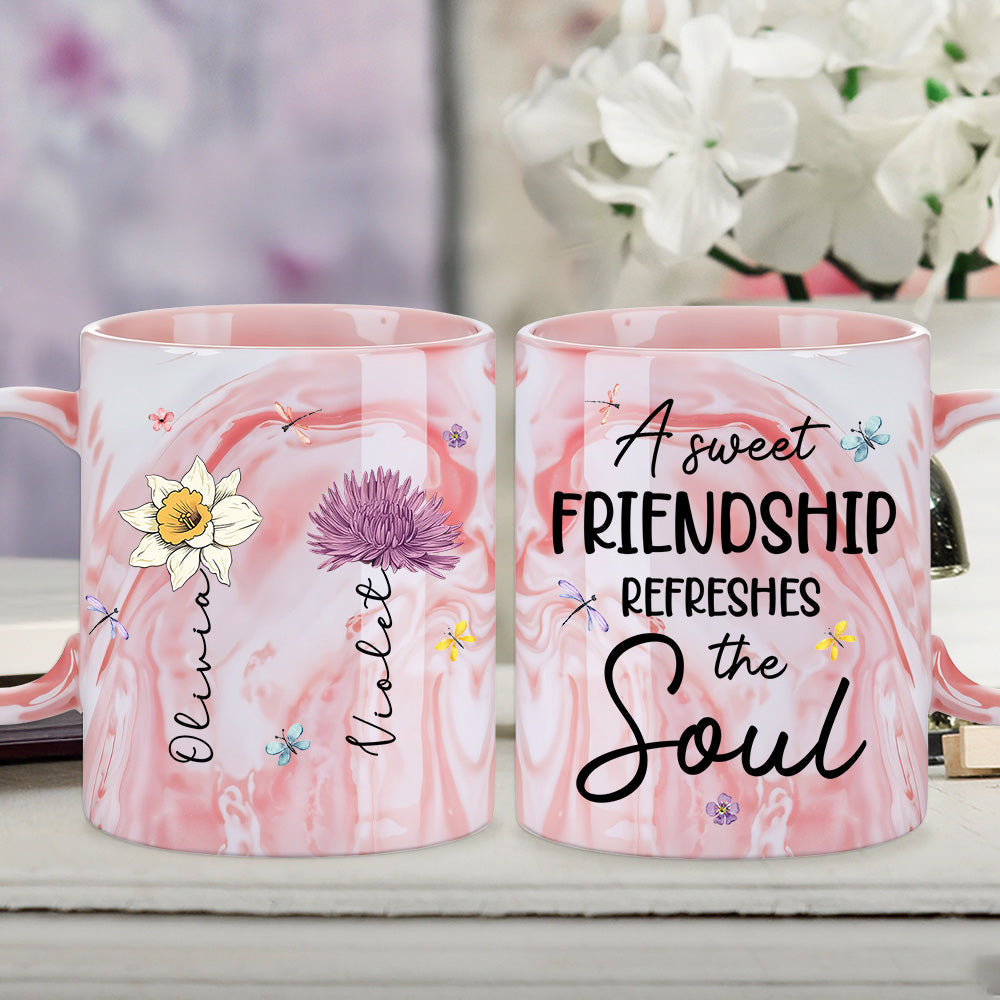 Custom Best Friend, Christmas & Birthday Friendship Keepsake Gift • A Sweet Friendship - Personalized Pink Marble Mug