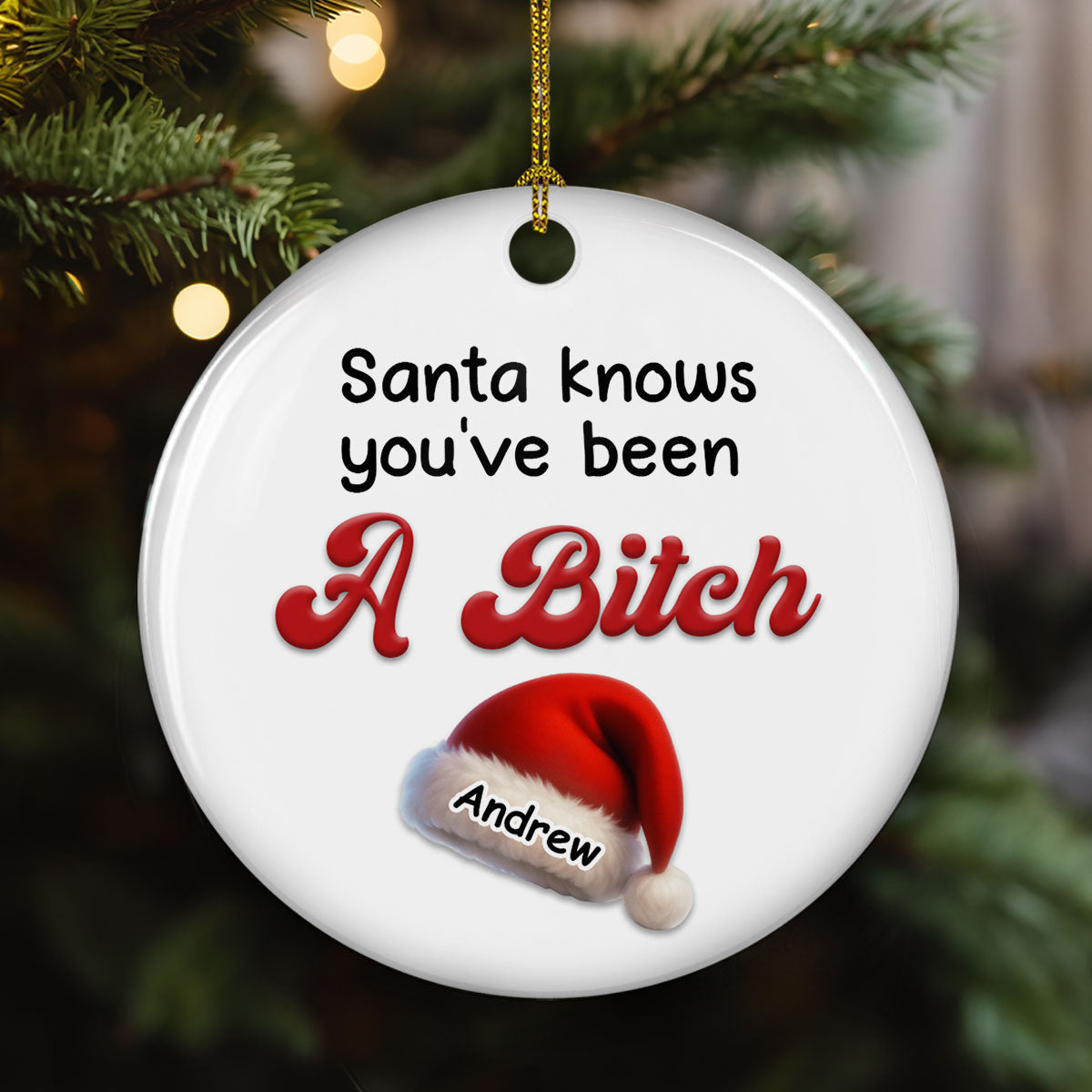 Custom Friendship Christmas Ornament, Best Friend Gift •  Santa Knows You - Personalized Ceramic Ornament