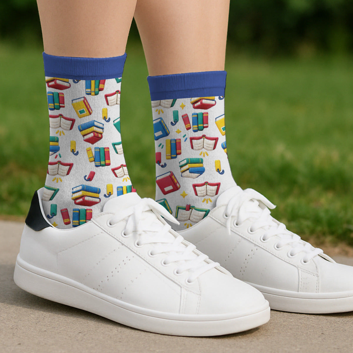 Custom Christmas Birthday Gift For Book Lovers, Bookworms, Readers • So Many Books So Little Time - Personalized Crew Socks