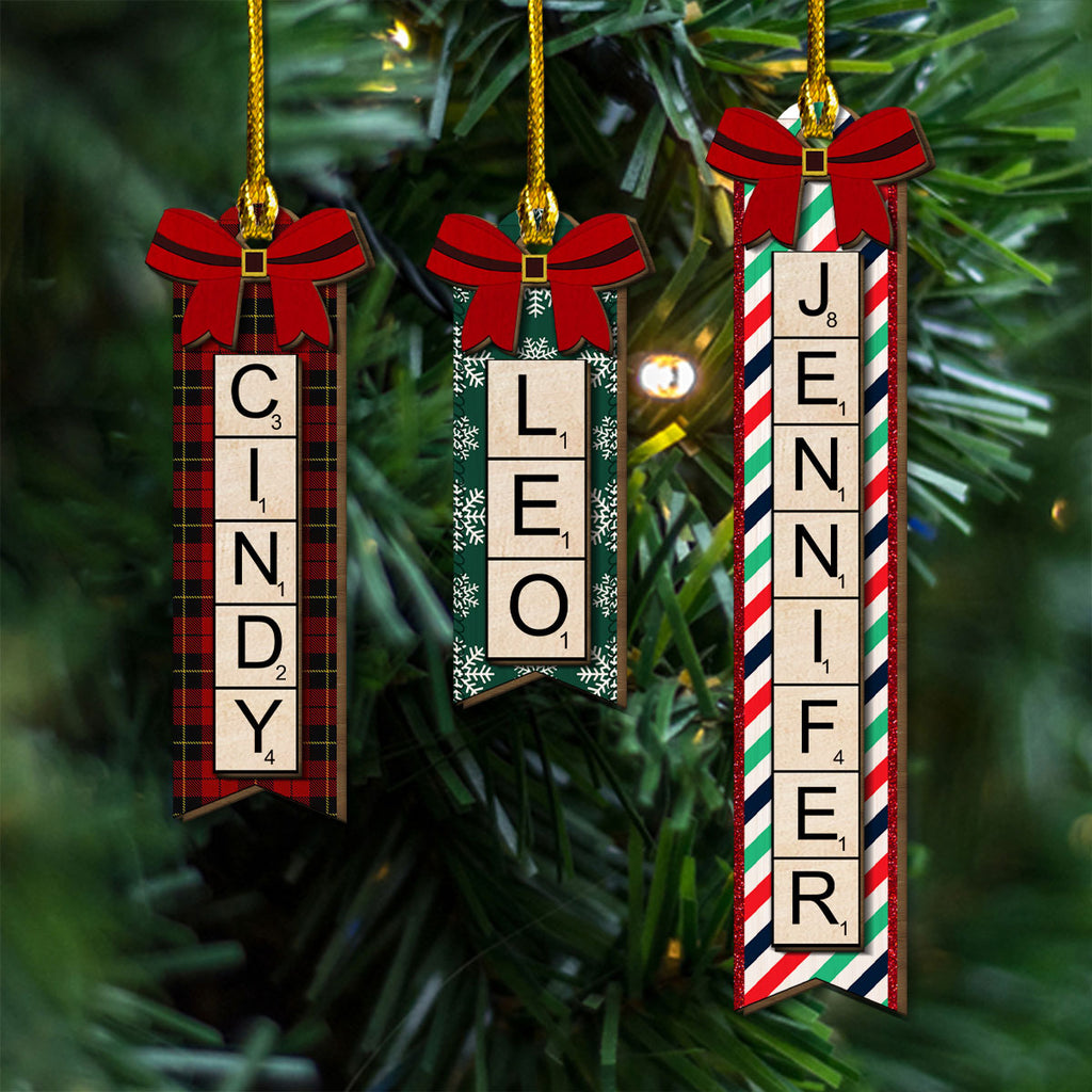 Custom Family Ornament, Christmas Gift for Family Members •  Christmas Scrabble - Personalized Freeshape 2-Layered Wood Ornament