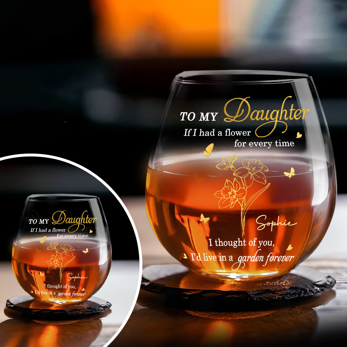 Always Thinking of You Daughter - Personalized Wine Glass