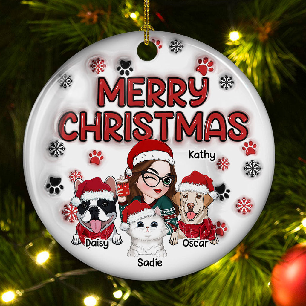 Custom Keepsake Christmas Ornament •  Merry Christmas Fur Mom - Personalized 3D Inflated Effect Ceramic Ornament