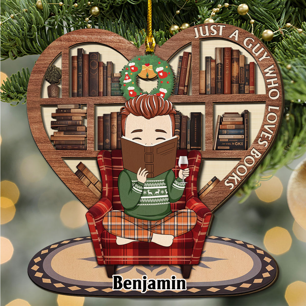 Custom Keepsake Christmas Ornament •  Snow Is Falling Books Are Calling - Personalized Freeshape 2-Layered Wood Ornament