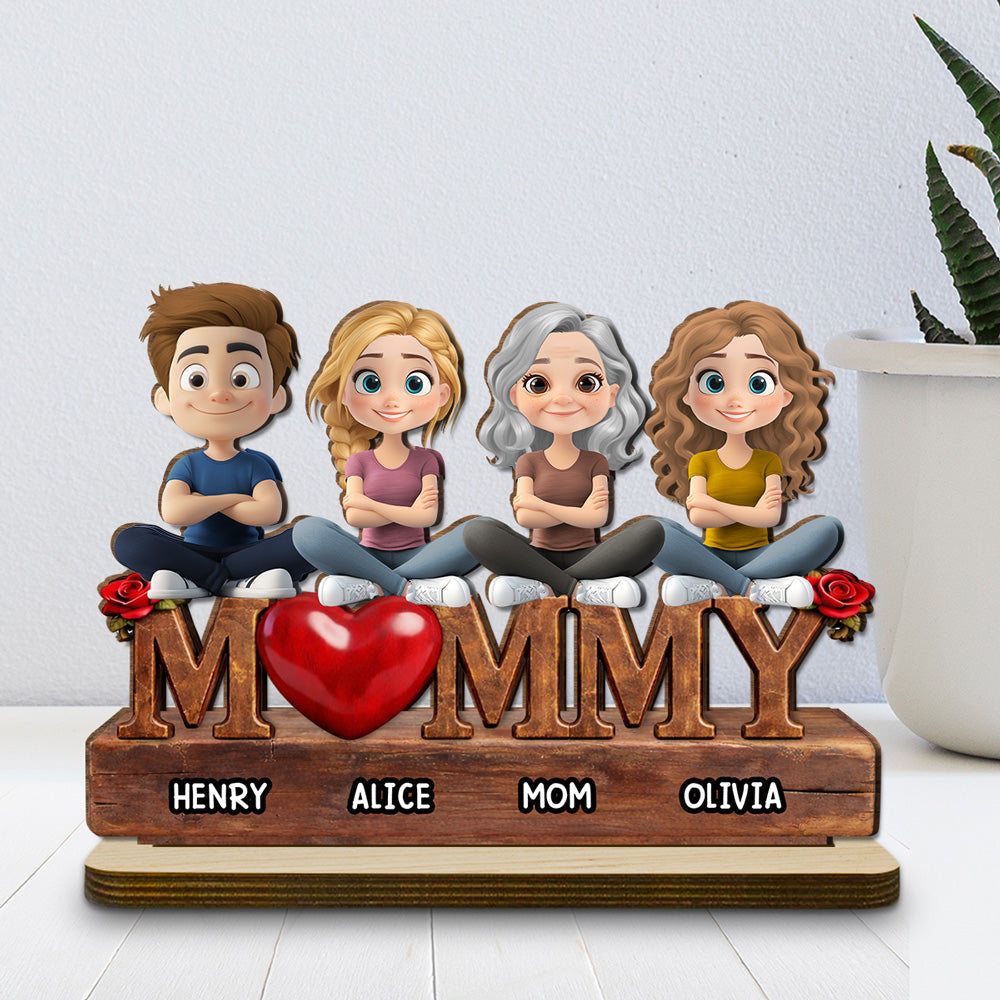 Custom Mother's Day Decor, Gift for Mom & Grandma • Safe in Mom Arms - Personalized 2-Layer Wood Plaque With Flat Base