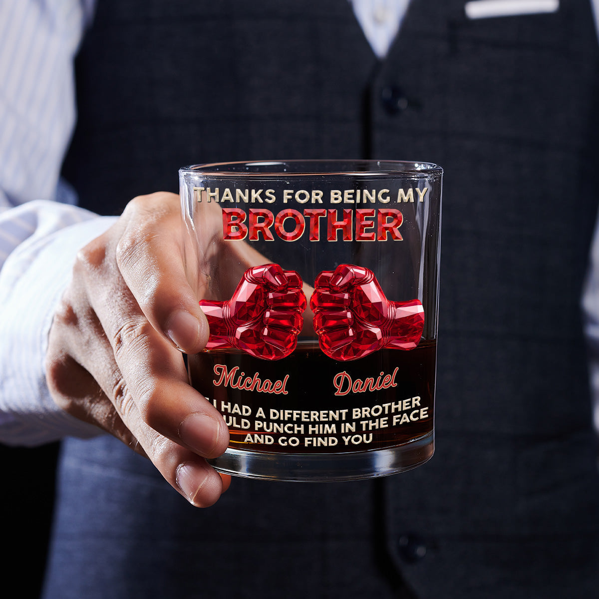 Custom Christmas Birthday Drinkware Gifts for Brother • Punch Him And Find You- Personalized Whiskey Glass