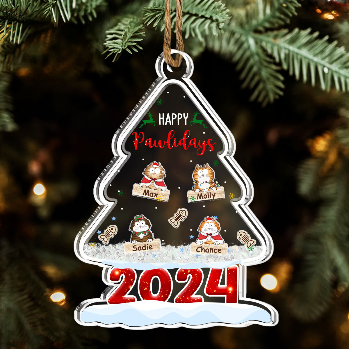 Custom Keepsake Christmas Ornament •  Happy Pawlidays 2024 - Personalized Acrylic Shaker Ornament
