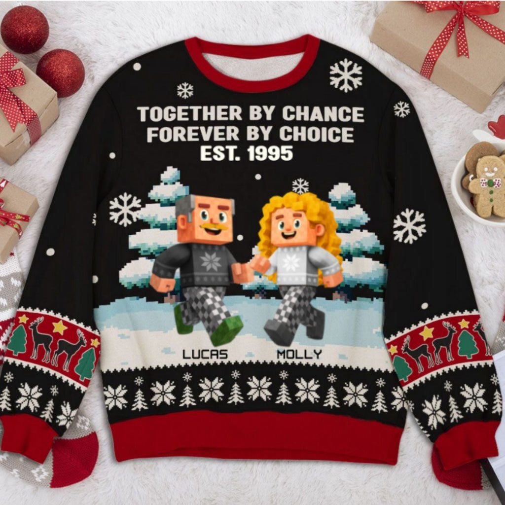 Custom Couple Christmas Sweatshirt, Anniversary Gift • Together By Chance - Personalized All-Over-Print Sweatshirt