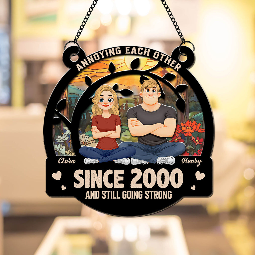 Custom Couple Hanging Decor, Anniversary Valentine's Day Gifts • Happily Ever After - Personalized Suncatcher