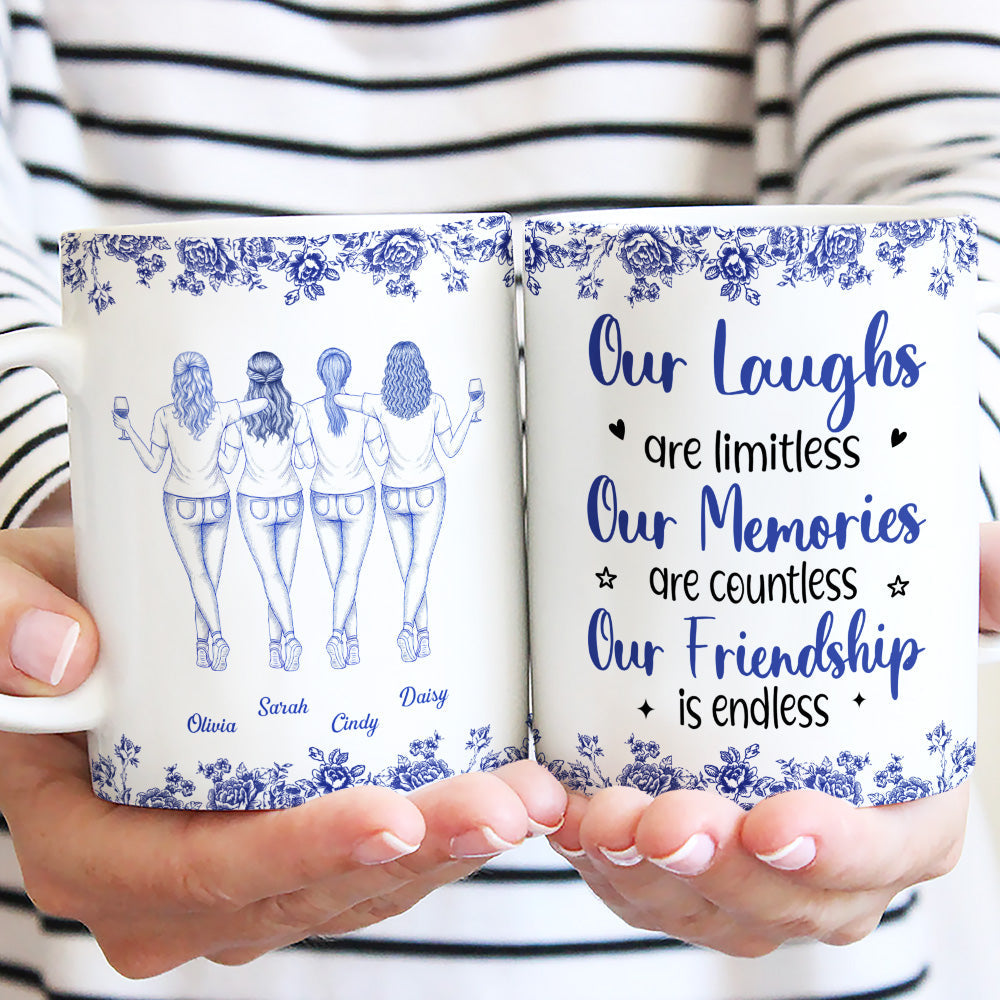 Custom Best Friend, Christmas & Birthday Friendship Keepsake Gift • Our Laughs Are Limitless Blue Toile Ver 2 - Personalized Coffee Mug