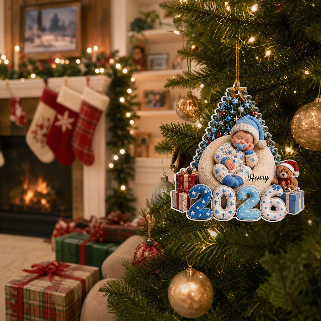 Custom Family First Christmas Ornament •  Angel Sleeping - Personalized Acrylic Ornament
