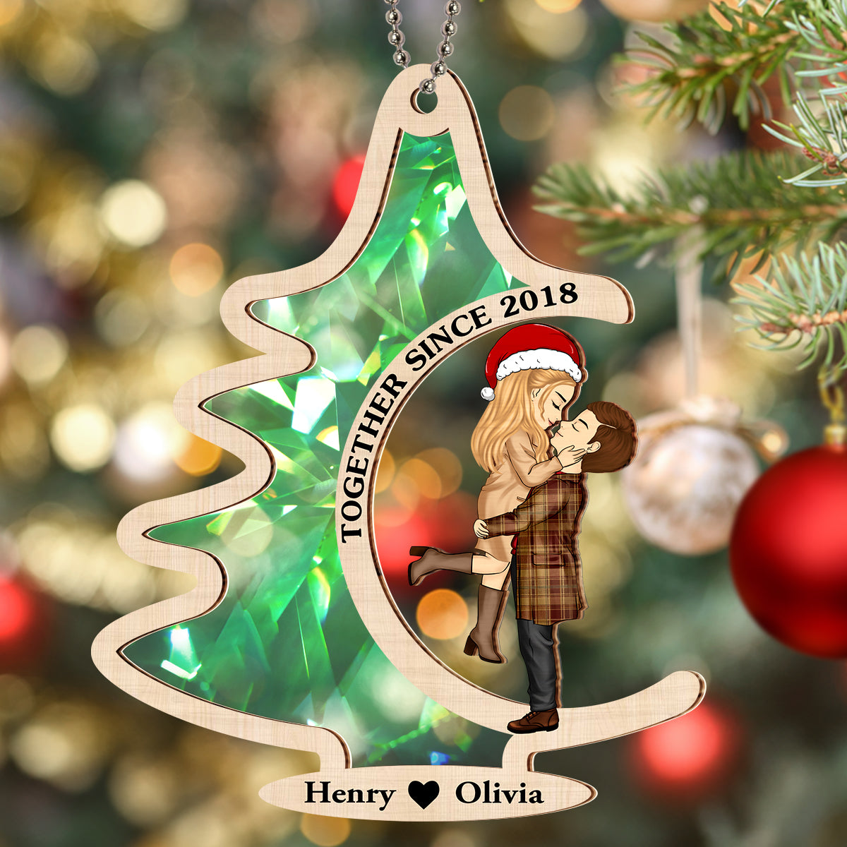 Custom Couple Christmas Ornament, Anniversary Gift •  You Put The Merry In My Christmas - Personalized Suncatcher Ornament