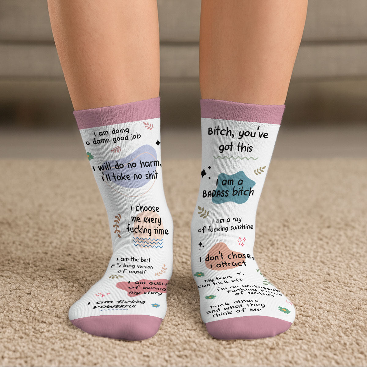 Custom Name Unique Footwear, Christmas Birthday Gift For Him & Her • Funny Affirmations - Personalized Crew Socks