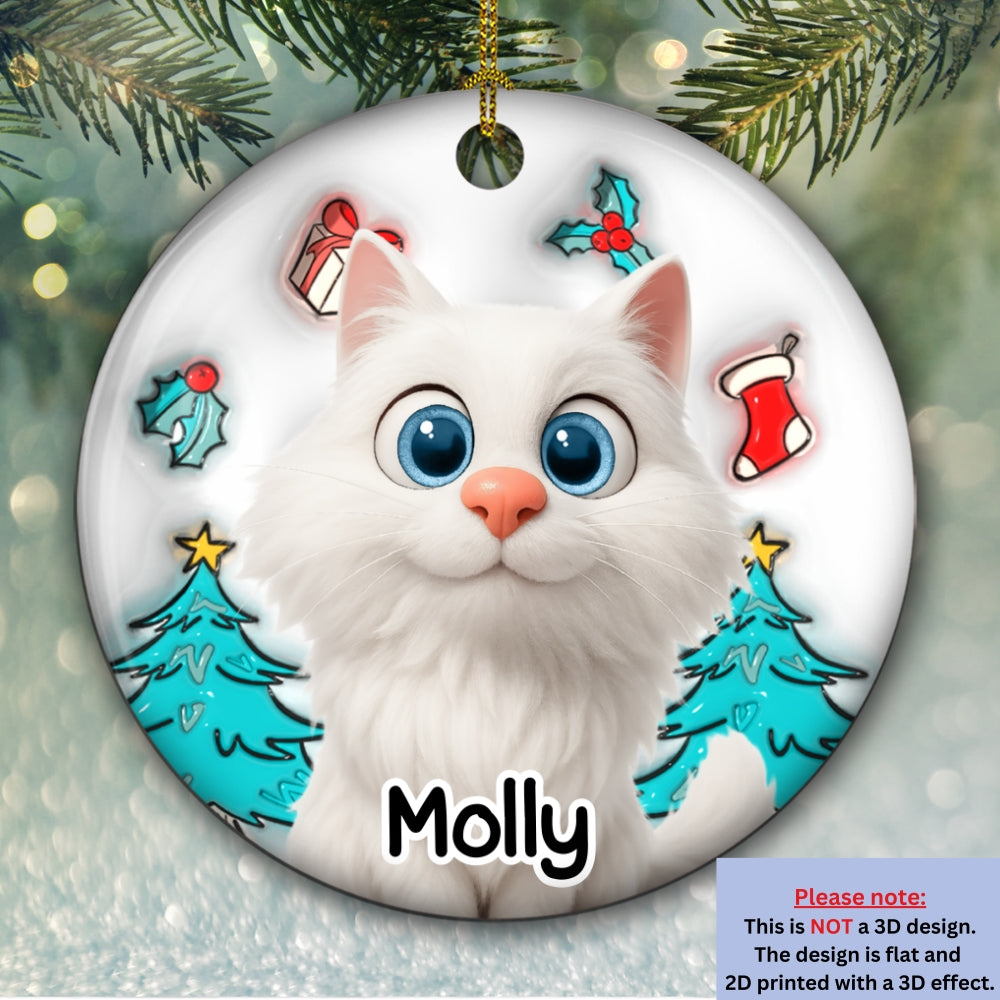 Custom Keepsake Christmas Ornament •  Cat Is Santa - Personalized 3D Inflated Effect Ceramic Ornament