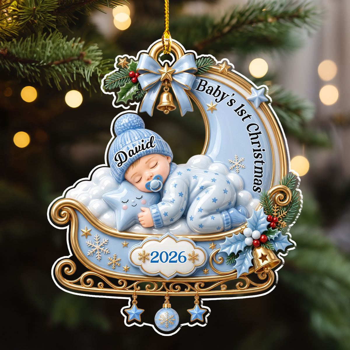 Custom Baby First Christmas Ornament for New Parents •  Tiny Miracle Arrived - Personalized 3D Effect Acrylic Ornament