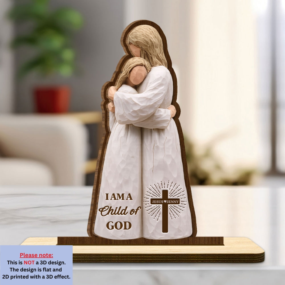 Custom Family Decor, Christmas Birthday Family Keepsake • Child Of God Embrace - Personalized 2-Layer Wood Plaque With Flat Base