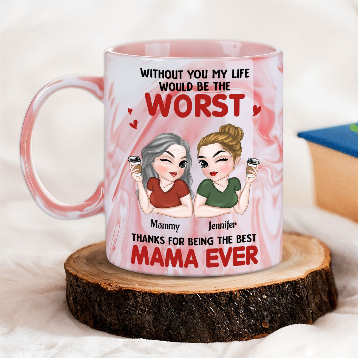 Custom Mother's Day Gift for Mom & Grandma • Best Mom Ever - Personalized Pink Marble Mug