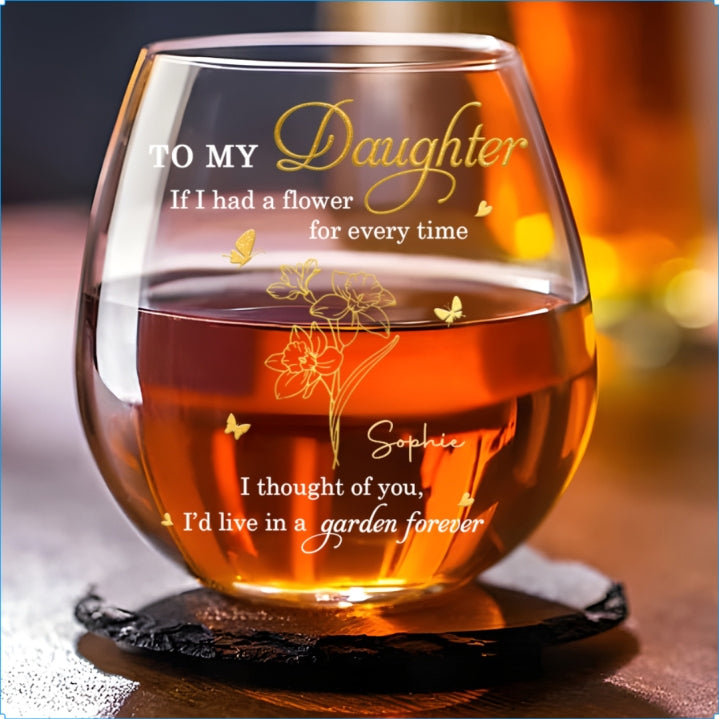Always Thinking of You Daughter - Personalized Wine Glass