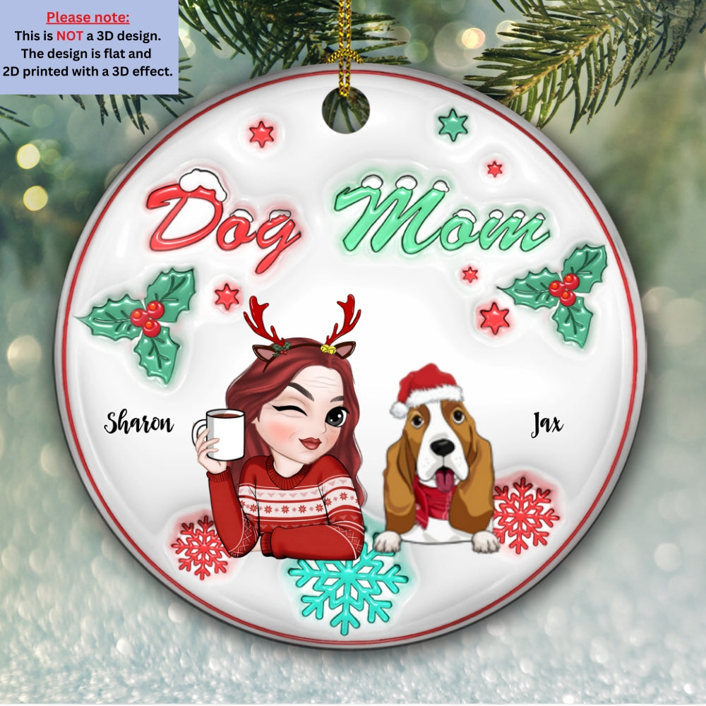Custom Keepsake Christmas Ornament •  Dog Mom Pastel - Personalized 3D Inflated Effect Ceramic Ornament