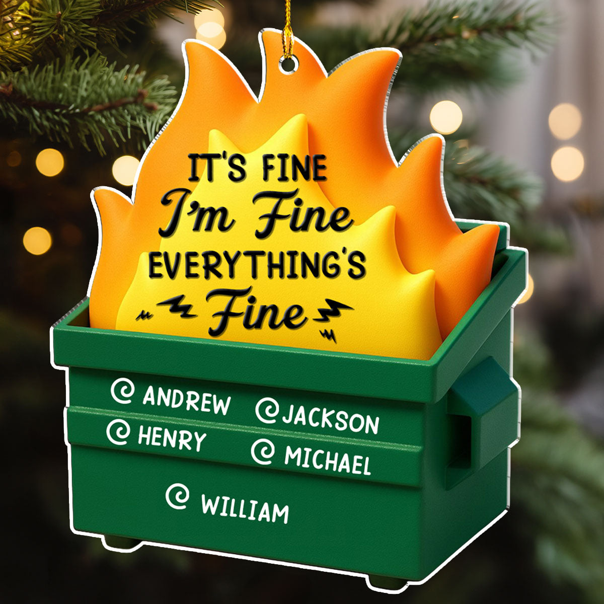 Custom Coworker Christmas Ornament, Team Appreciation Gift •  Dumpster Fire - Personalized Acrylic Ornament