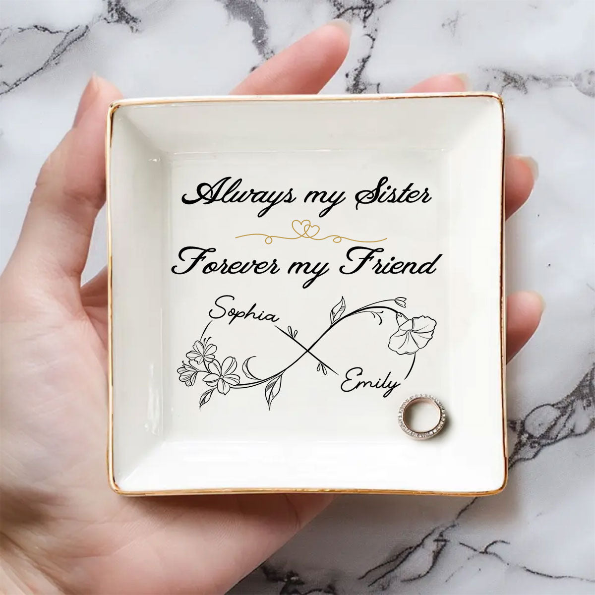 Custom Bestie Trinket Dish, Birthday Christmas Gift For Best Friend • Always My Sister Forever My Friend - Personalized Jewelry Dish