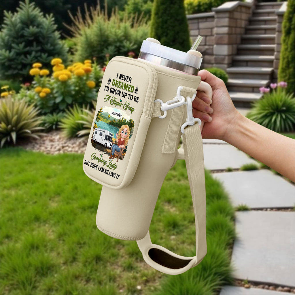 Sexy Camping Lady - Personalized Water Bottle Carrier Bag