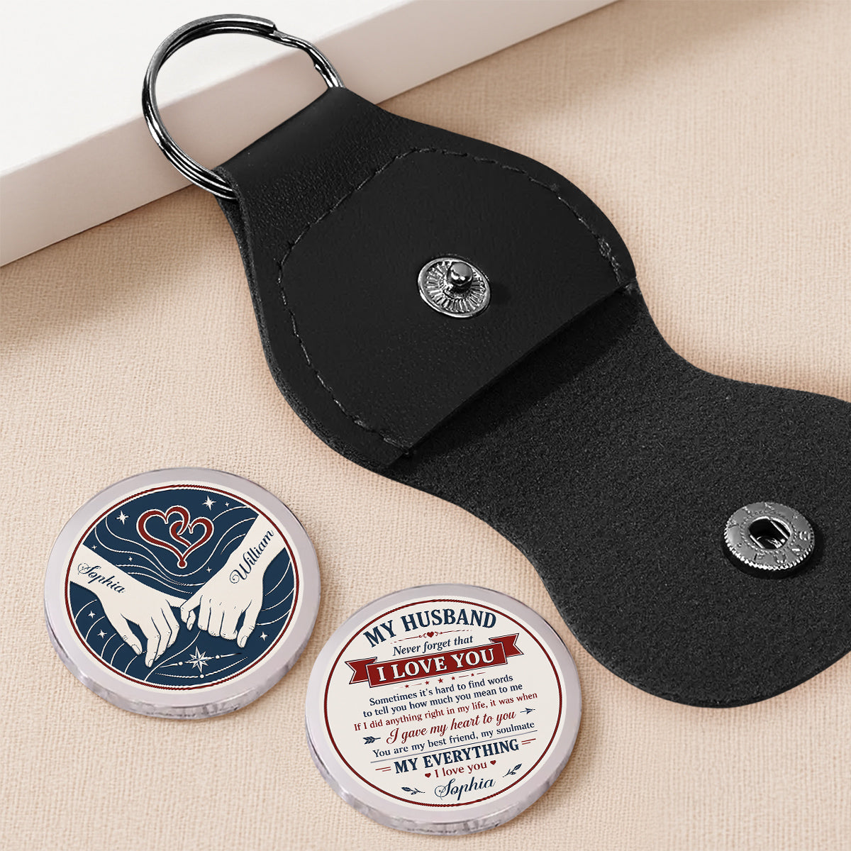 Custom Coin Keychain for Husband, Couple Anniversary Valentine's Day Gifts • How Deep My Love - Personalized Pocket Hug