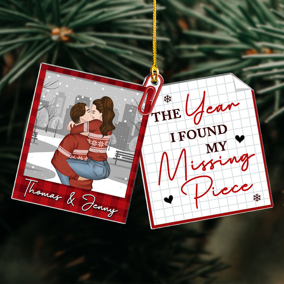 Custom Couple Christmas Ornament, Anniversary Gift •  My Missing Piece - Personalized Acrylic Ornament