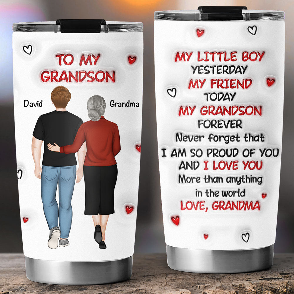 Custom Mother's Day Birthday Gifts For Granddaughter • A Hug From Grandma - Personalized 3D Inflated Effect Tumbler