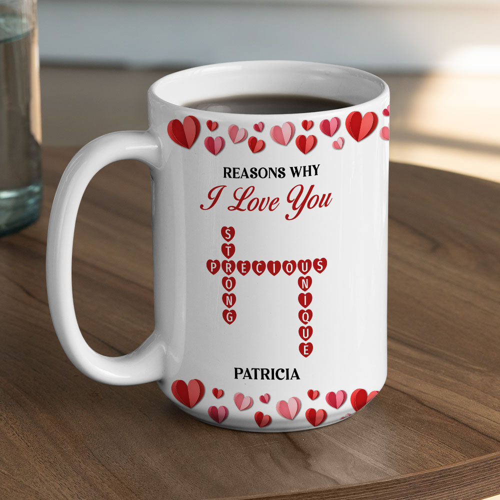 Custom Anniversary Keepsake Gifts For Couple • Reasons Why I Love You Crossword Art - Personalized Coffee Mug