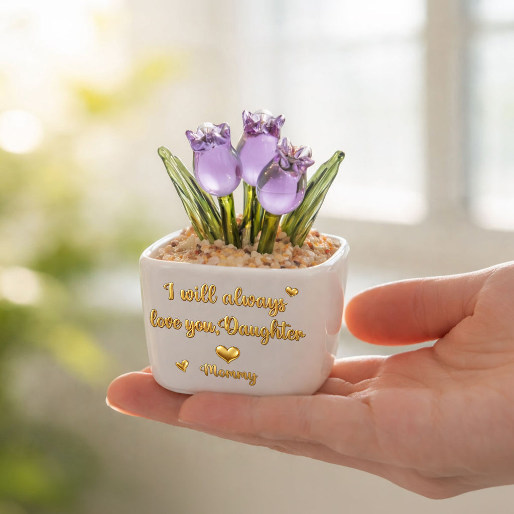 Custom Flower Keepsake, Meaningful Glass Home Decor Gift • Mom Always Love You - Personalized Glass Everlasting Tulips