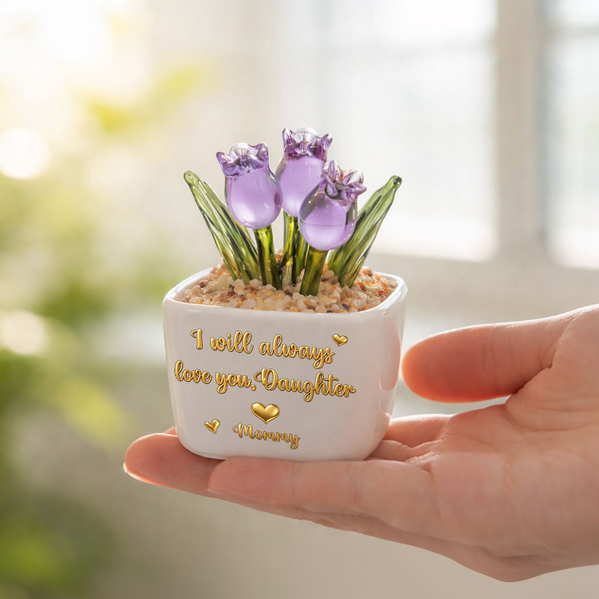 Custom Flower Keepsake, Meaningful Glass Home Decor Gift • Mom Always Love You - Personalized Glass Everlasting Tulips