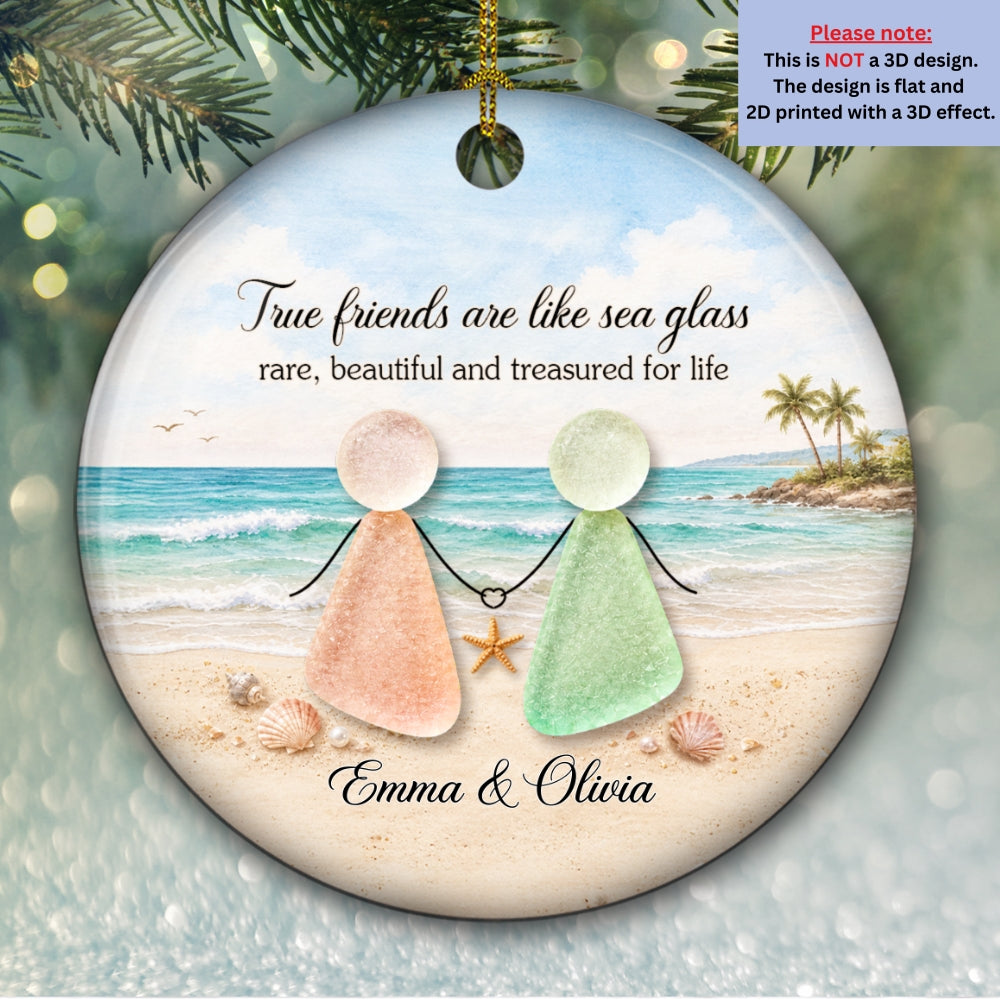 Custom Friendship Christmas Ornament, Best Friend Gift •  Sea Glass Friends - Personalized Ceramic Ornament