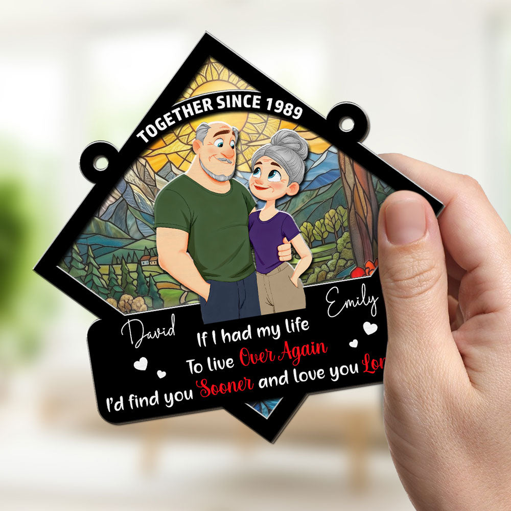 Custom Couple Hanging Decor, Anniversary Valentine's Day Gifts • Love You Longer - Personalized Suncatcher