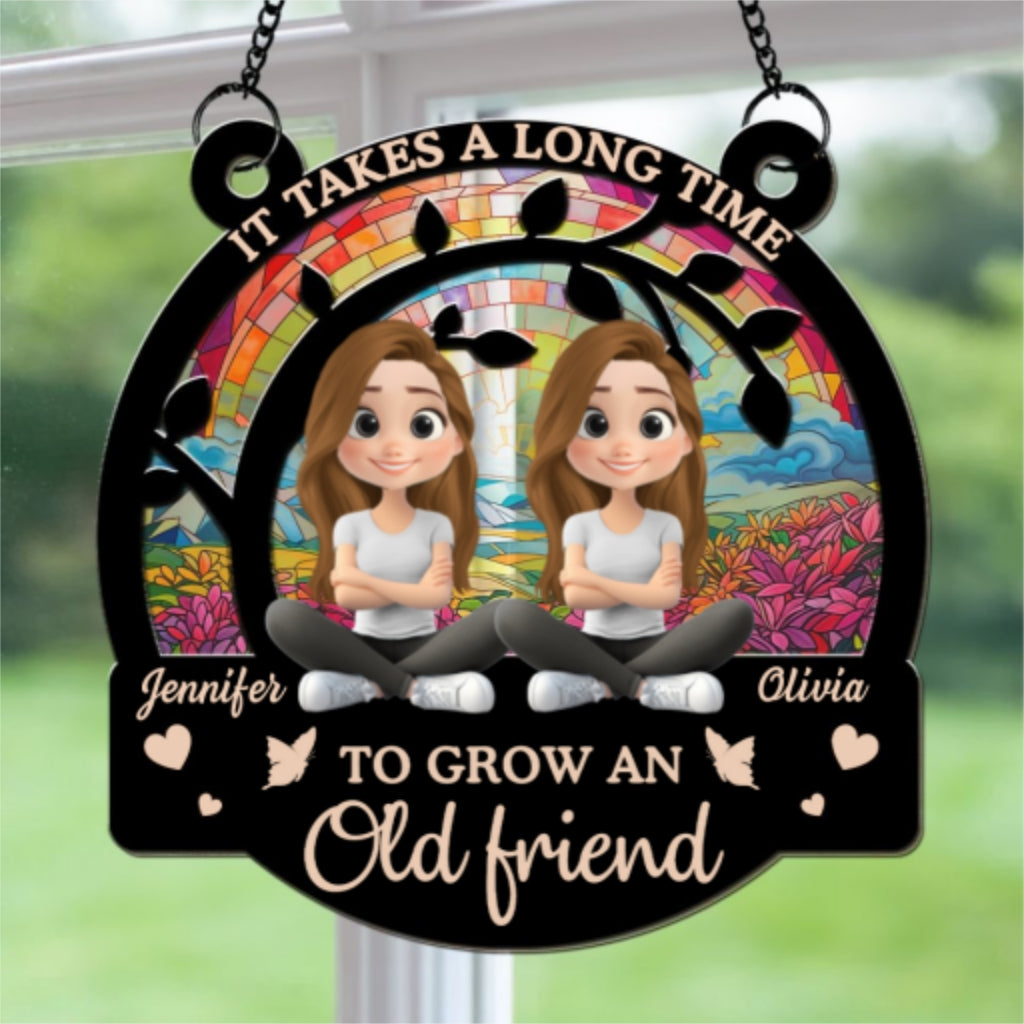 Custom Best Friend Hanging Decor, Friendship Birthday Gifts • Grow Old Friends - Personalized Suncatcher
