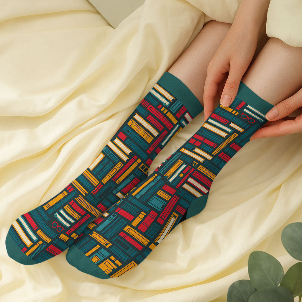 Custom Christmas Birthday Gift For Book Lovers, Bookworms, Readers • Lost in Stories - Personalized Crew Socks