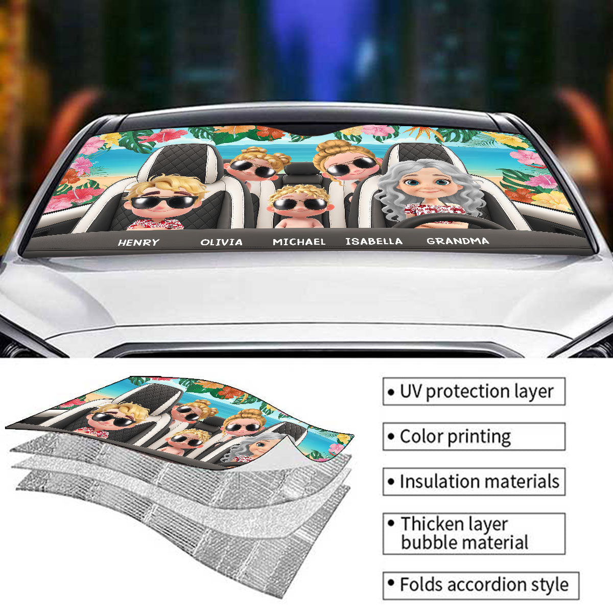 Summer With My Grandkids - Personalized Car Sunshade
