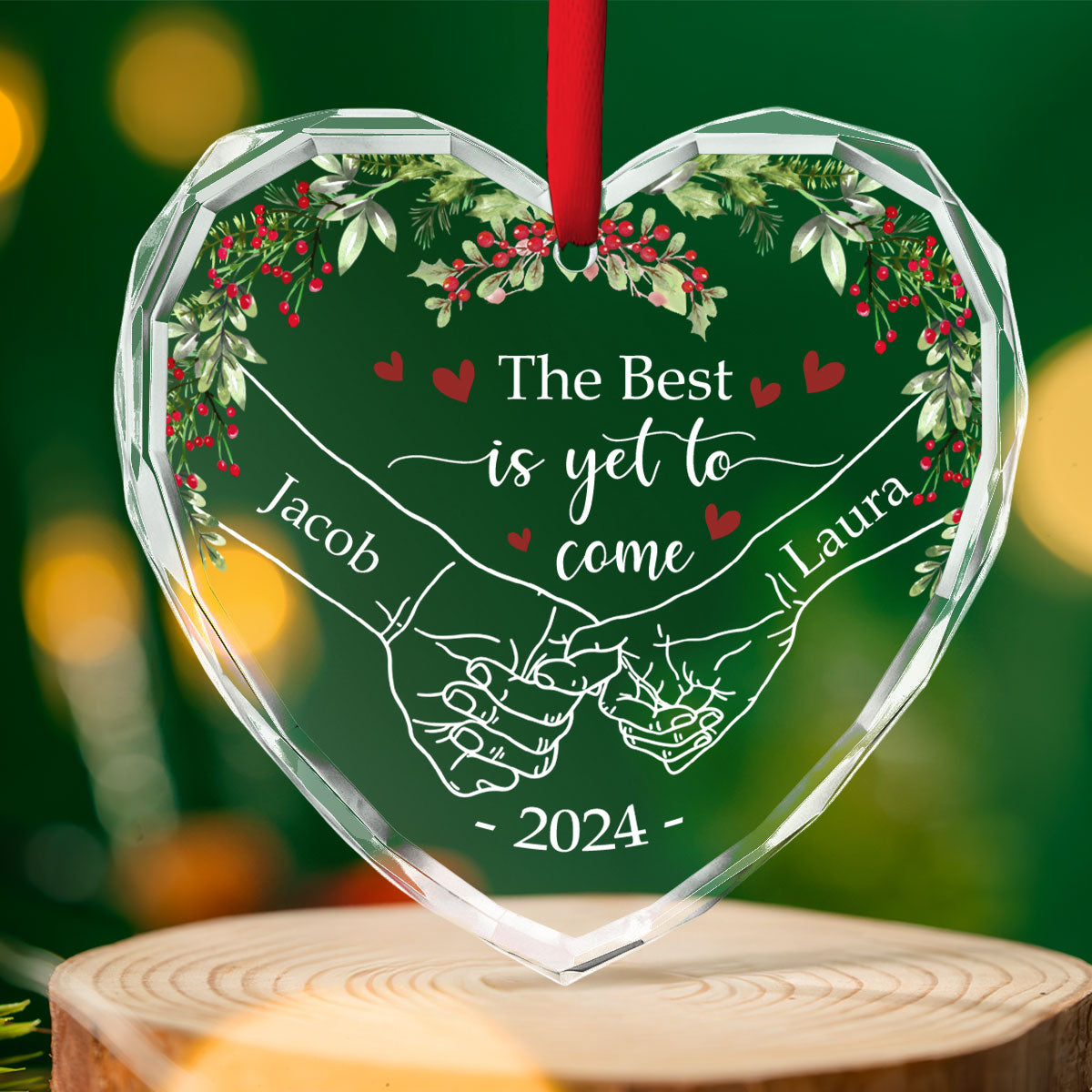 Custom Couple Christmas Ornament, Anniversary Gift •  The Best Is Yet To Come - Personalized Glass Ornament