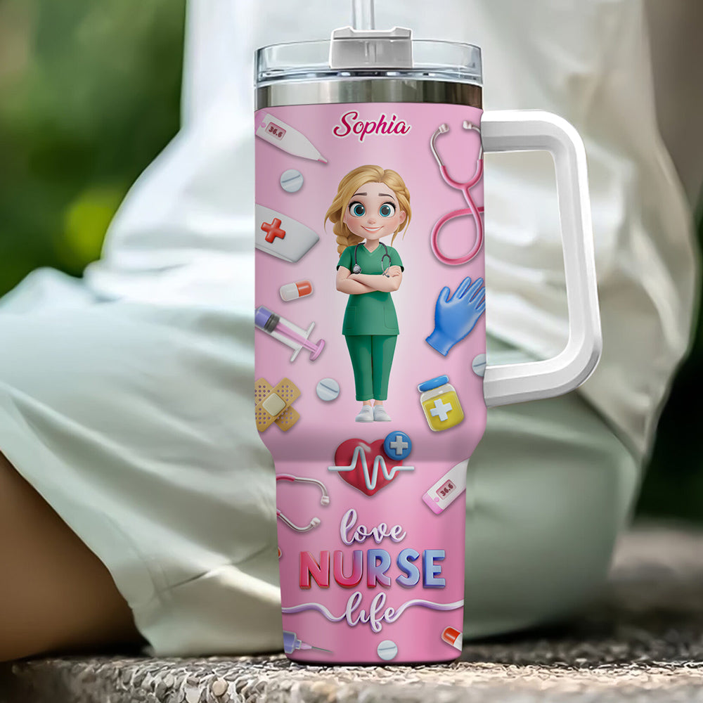 Love Nurse Life - Personalized 3D Effect Printed 40 Oz Tumbler