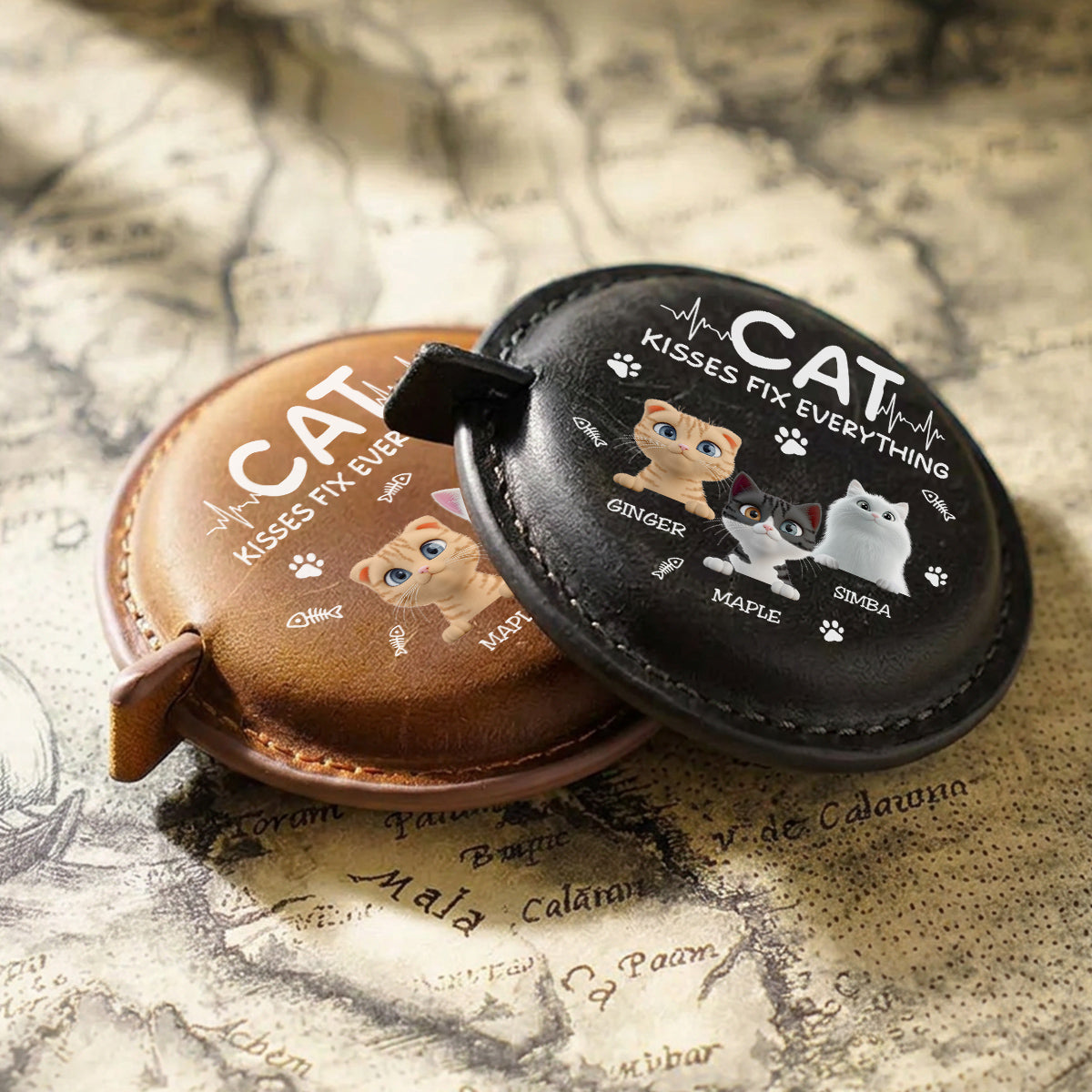 Cat Kisses - Personalized Leather Tape Measure