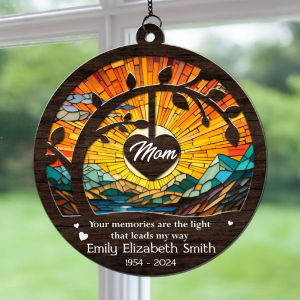 Custom Name Memorial Hanging Decor, Remembrance Keepsake • Your Memories Are The Light - Personalized Suncatcher