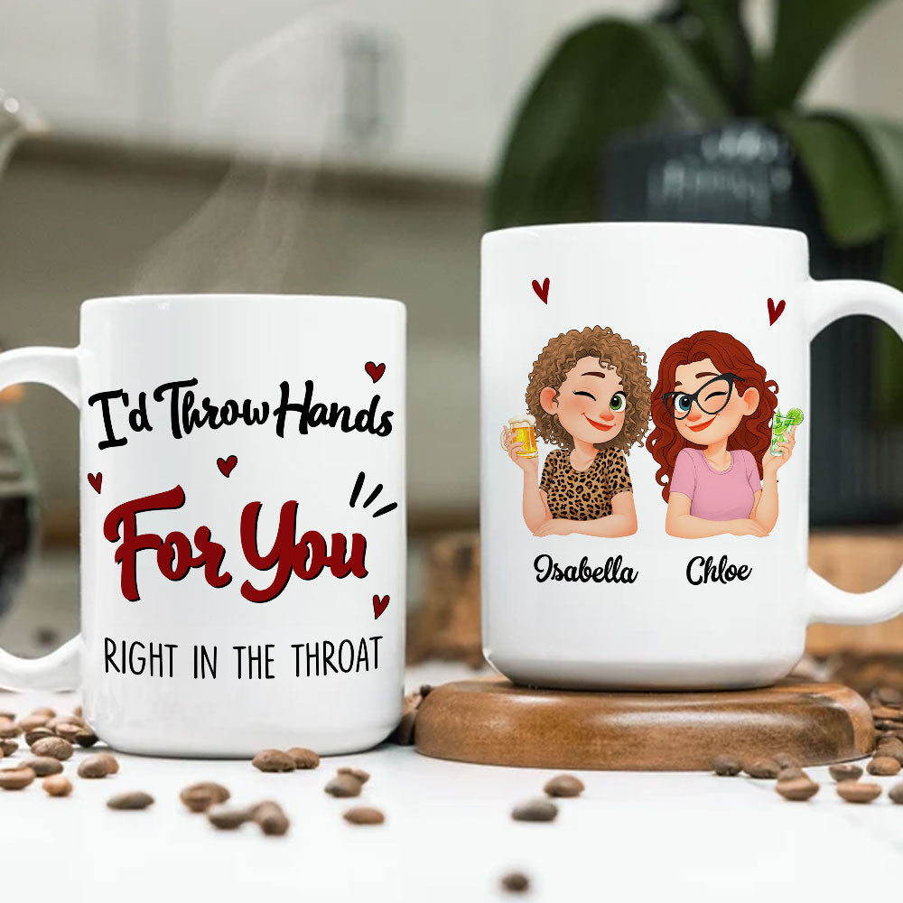 Custom Best Friend, Christmas & Birthday Friendship Keepsake Gift • Throw Hands Besties - Personalized Coffee Mug