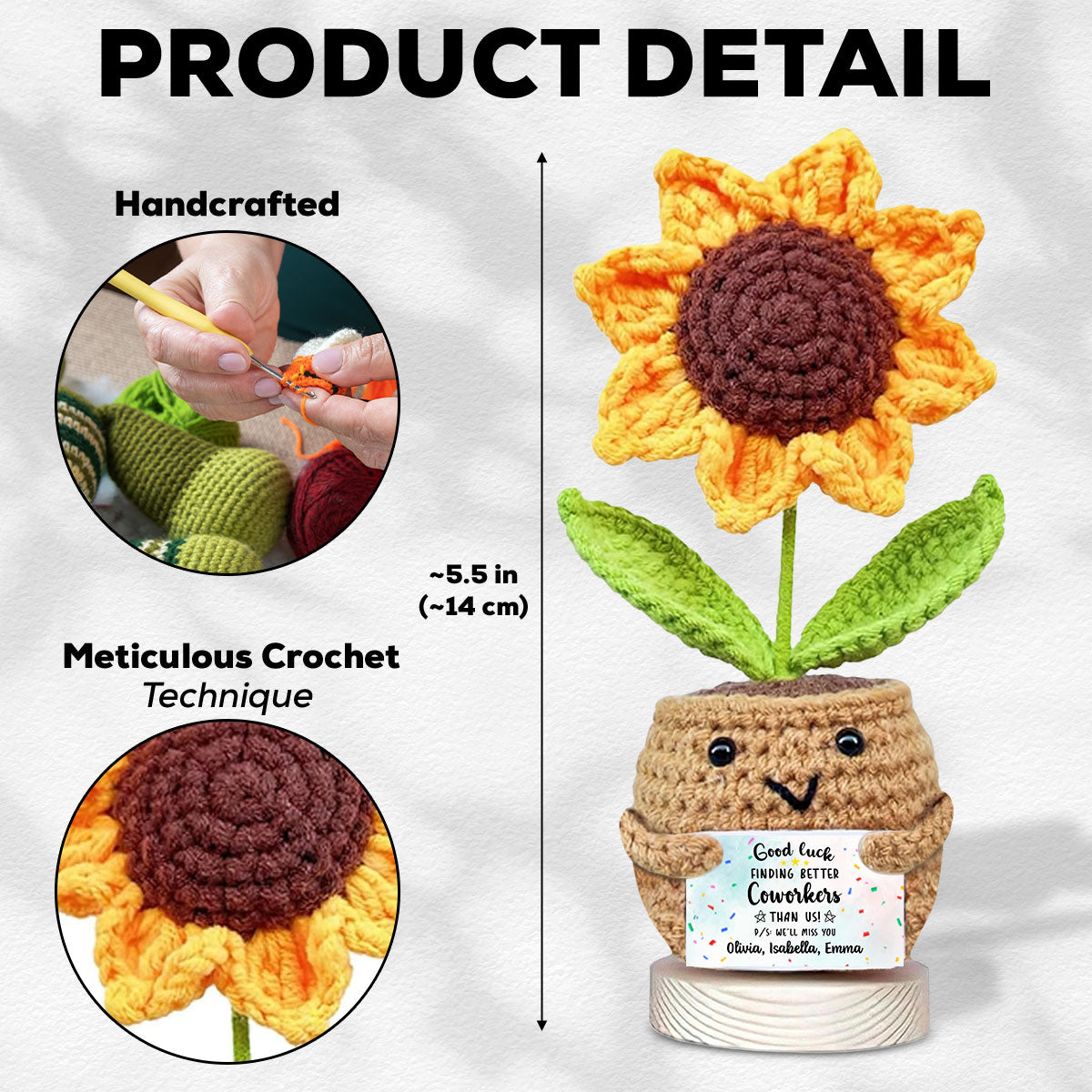 Finding Better Coworkers Than Us - Personalized Sunflower Crocheted Plushie With Message